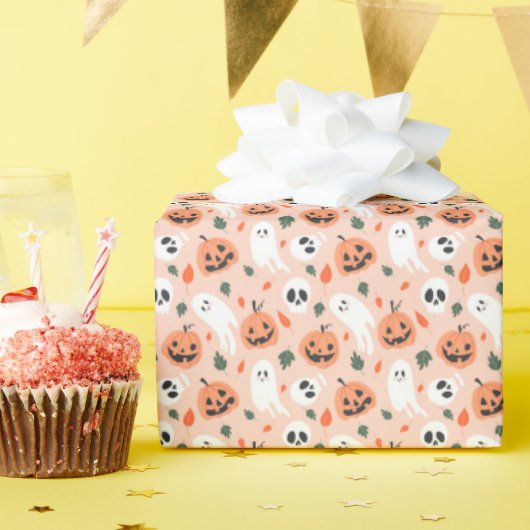 Schattigee Jack-O-Lantern & Ghost Pattern Cadeaupapier (Verjaardagsfeest)