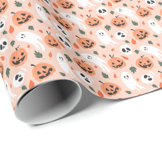 Schattigee Jack-O-Lantern & Ghost Pattern Cadeaupapier (Rol Hoek)