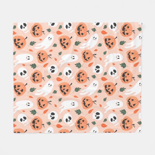 Schattigee Jack-O-Lantern & Ghost Pattern Fleece Deken (Voorkant (Horizontaal))