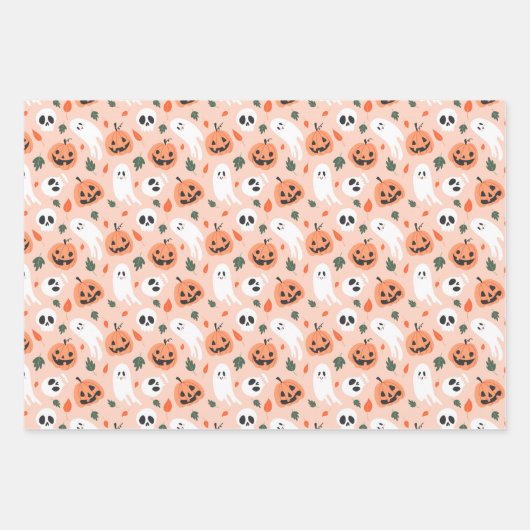 Schattigee Jack-O-Lantern & Ghost Pattern Inpakpapier Vel (Voorkant)