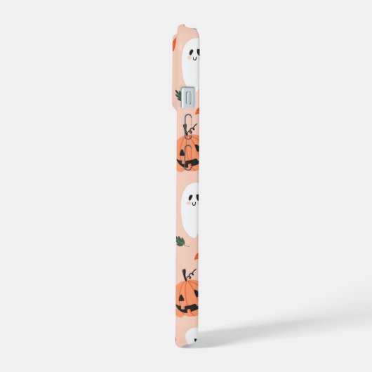 Schattigee Jack-O-Lantern & Ghost Pattern iPhone 15 Case (Linkerkant)