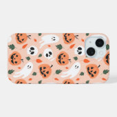 Schattigee Jack-O-Lantern & Ghost Pattern iPhone 15 Case (Achterkant horizontaal)