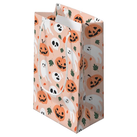 Schattigee Jack-O-Lantern & Ghost Pattern Klein Cadeauzakje (Voorkant Gekanteld)