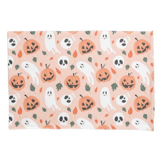 Schattigee Jack-O-Lantern & Ghost Pattern Kussensloop (Voorkant)