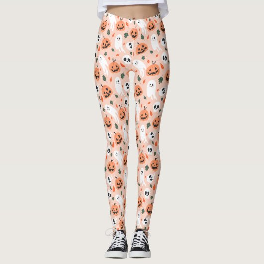 Schattigee Jack-O-Lantern & Ghost Pattern Leggings (Voorkant)
