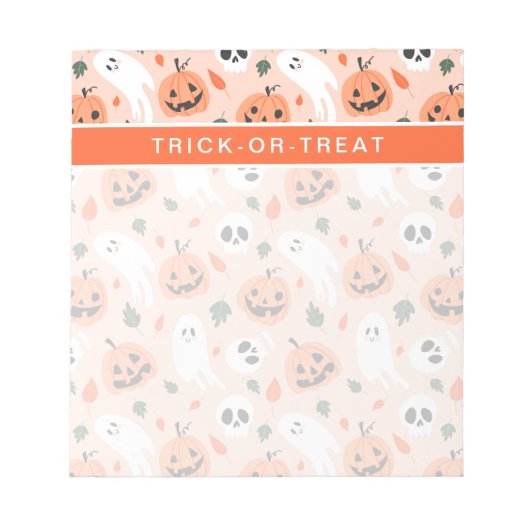Schattigee Jack-O-Lantern & Ghost Pattern Notitieblok (Voorkant)