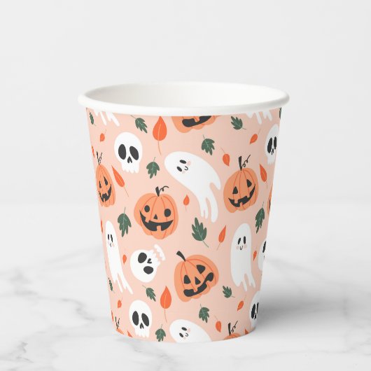 Schattigee Jack-O-Lantern & Ghost Pattern Papieren Bekers (Voorkant)
