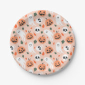 Schattigee Jack-O-Lantern & Ghost Pattern Papieren Bordje (Voorkant)
