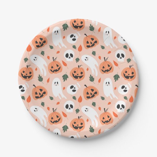 Schattigee Jack-O-Lantern & Ghost Pattern Papieren Bordje (Voorkant)