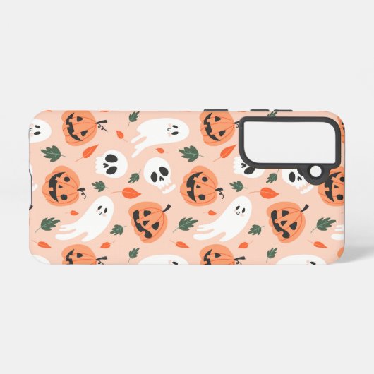 Schattigee Jack-O-Lantern & Ghost Pattern Samsung Galaxy Hoesje (Achterkant horizontaal)