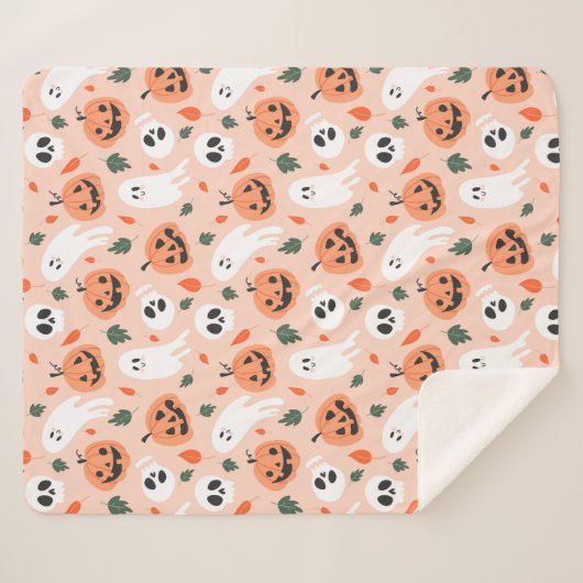 Schattigee Jack-O-Lantern & Ghost Pattern Sherpa Deken (Voorkant (horizontaal))
