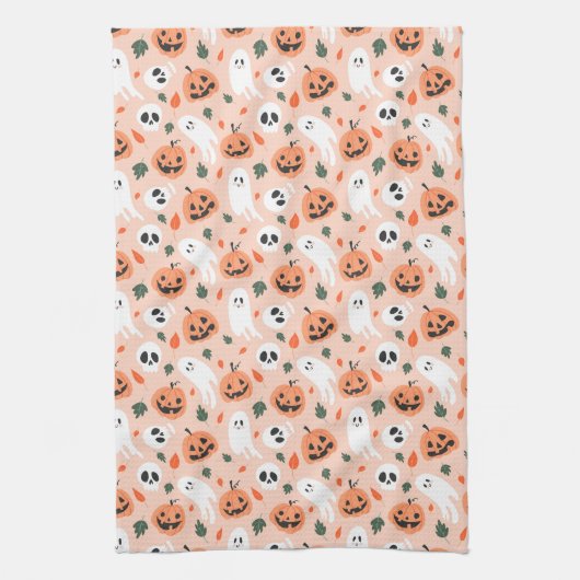 Schattigee Jack-O-Lantern & Ghost Pattern Theedoek (Verticaal)