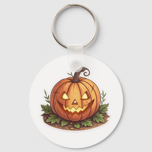 Schattigee Jack-O'-Lantern Halloween Pumpkin Sleut Sleutelhanger (Voorkant)