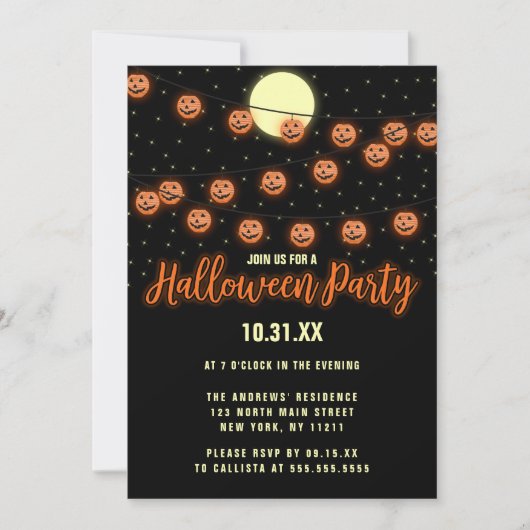 Schattigee Jack O' Lantern Hanging Light Halloween Kaart (Voorkant)