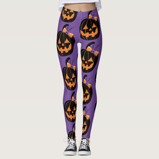 Schattigee Jack O' Lantern Paarse All-Over-Print L Leggings (Voorkant)
