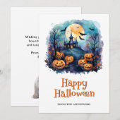 Schattigee Jack O'Lanterns Moon Bats Happy Hallowe Feestdagenkaart (Voorkant / Achterkant)