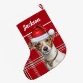Schattigee Jack Russell Dog Red Plaid gepersonalis Grote Kerstsok (Achterkant (Hangend))