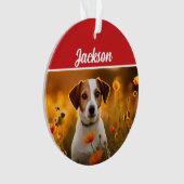 Schattigee Jack Russell Dog Vakantie Kerstfoto Ornament (voorkant)