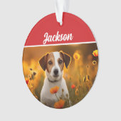 Schattigee Jack Russell Dog Vakantie Kerstfoto Ornament (voorkant)