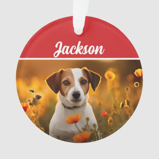 Schattigee Jack Russell Dog Vakantie Kerstfoto Ornament (voorkant)