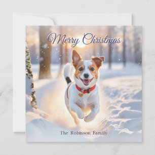 Schattigee Jack Russell Dog Winter Snow Christmas Feestdagenkaart