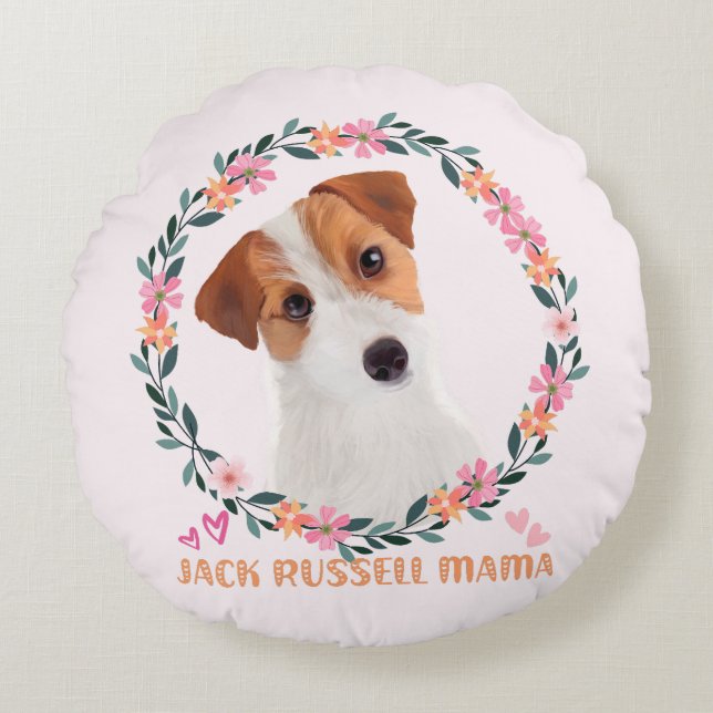 Schattigee Jack Russell Terrier - Jack Russell Mam Rond Kussen (Voorkant)