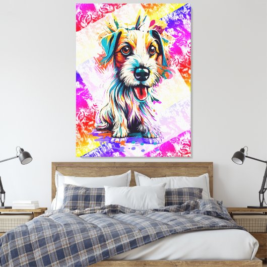 Schattigee Jack Russell Terrier - Kleurrijke Terri Canvas Afdruk (Insitu (Slaapkamer))