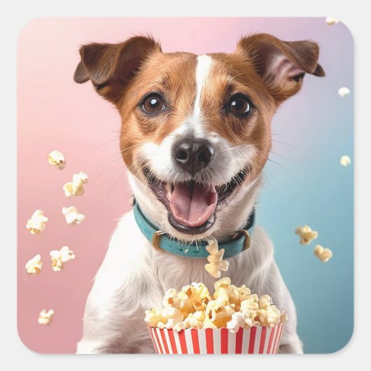 Schattigee Jack Russell Terrier met Popcorn Vierkante Sticker (Voorkant)