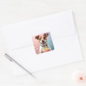 Schattigee Jack Russell Terrier met Popcorn Vierkante Sticker (Envelop)