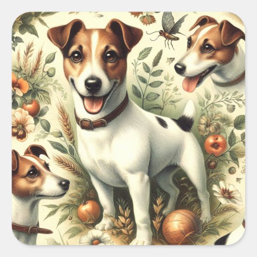 Schattigee  Jack Russell Terrier Vierkante Sticker (Voorkant)