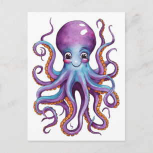 Schattigee jam roze en blauwe octopus briefkaart