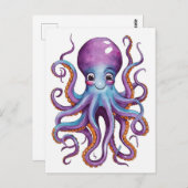 Schattigee jam roze en blauwe octopus briefkaart (Voorkant / Achterkant)