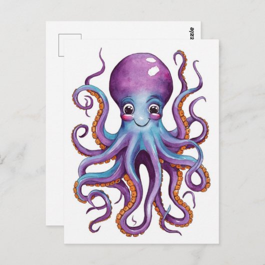 Schattigee jam roze en blauwe octopus briefkaart (Voorkant / Achterkant)