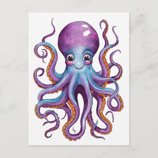 Schattigee jam roze en blauwe octopus briefkaart (Voorkant)