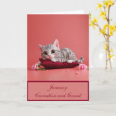 Schattigee Januari Kat met Anjers Kaart (Gele Bloem)