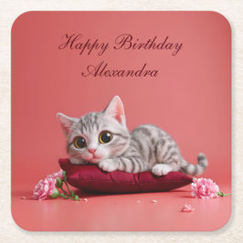 Schattigee Januari Kat met Anjers Kartonnen Onderzetters