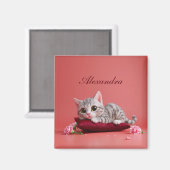 Schattigee Januari Kat met Anjers Magneet (Voorkant / Achterkant)