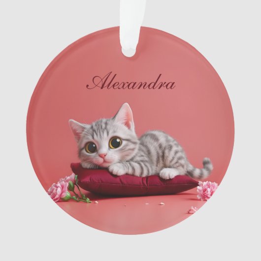 Schattigee Januari Kat met Anjers Ornament (voorkant)