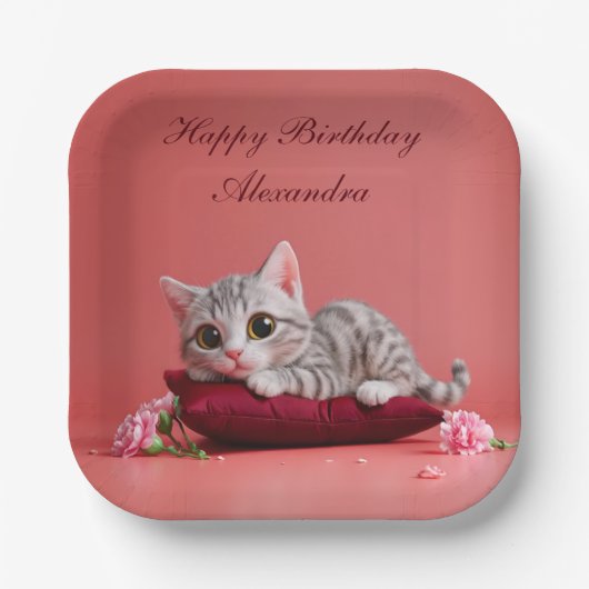 Schattigee Januari Kat met Anjers Papieren Bordje (Voorkant)