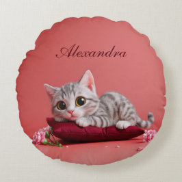 Schattigee Januari Kat met Anjers Rond Kussen