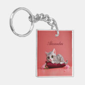 Schattigee Januari Kat met Anjers Sleutelhanger (Voorkant Links)