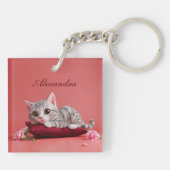 Schattigee Januari Kat met Anjers Sleutelhanger (Achterkant)