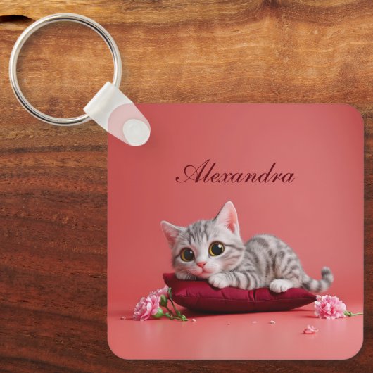 Schattigee Januari Kat met Anjers Sleutelhanger (Voorkant)