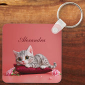 Schattigee Januari Kat met Anjers Sleutelhanger (Achterkant)