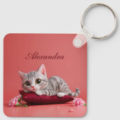 Schattigee Januari Kat met Anjers Sleutelhanger (Achterkant)