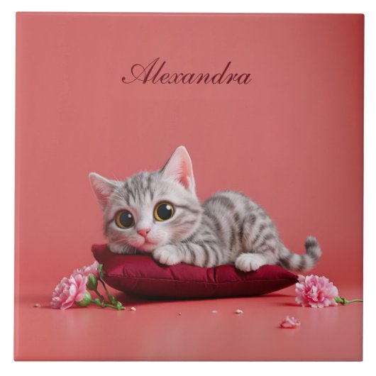 Schattigee Januari Kat met Anjers Tegeltje (Voorkant)