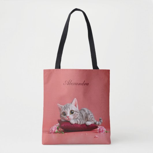 Schattigee Januari Kat met Anjers Tote Bag (Voorkant)