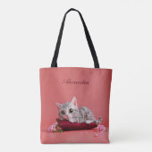 Schattigee Januari Kat met Anjers Tote Bag (Achterkant)