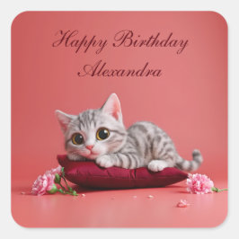 Schattigee Januari Kat met Anjers Vierkante Sticker