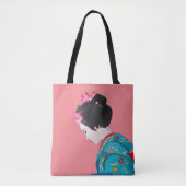 Schattigee Japanse Geisha kunst met roze kersenblo Tote Bag (Voorkant)